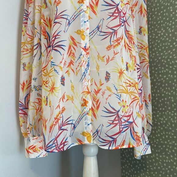 Modcloth Multicolor Be Buzzworthy Sheer Button Down Long Sleeve Blouse Size L - Picture 3 of 8